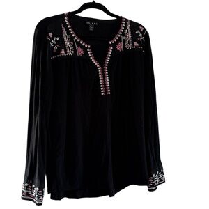 Tribal Black Blouse with Pink Embroidery